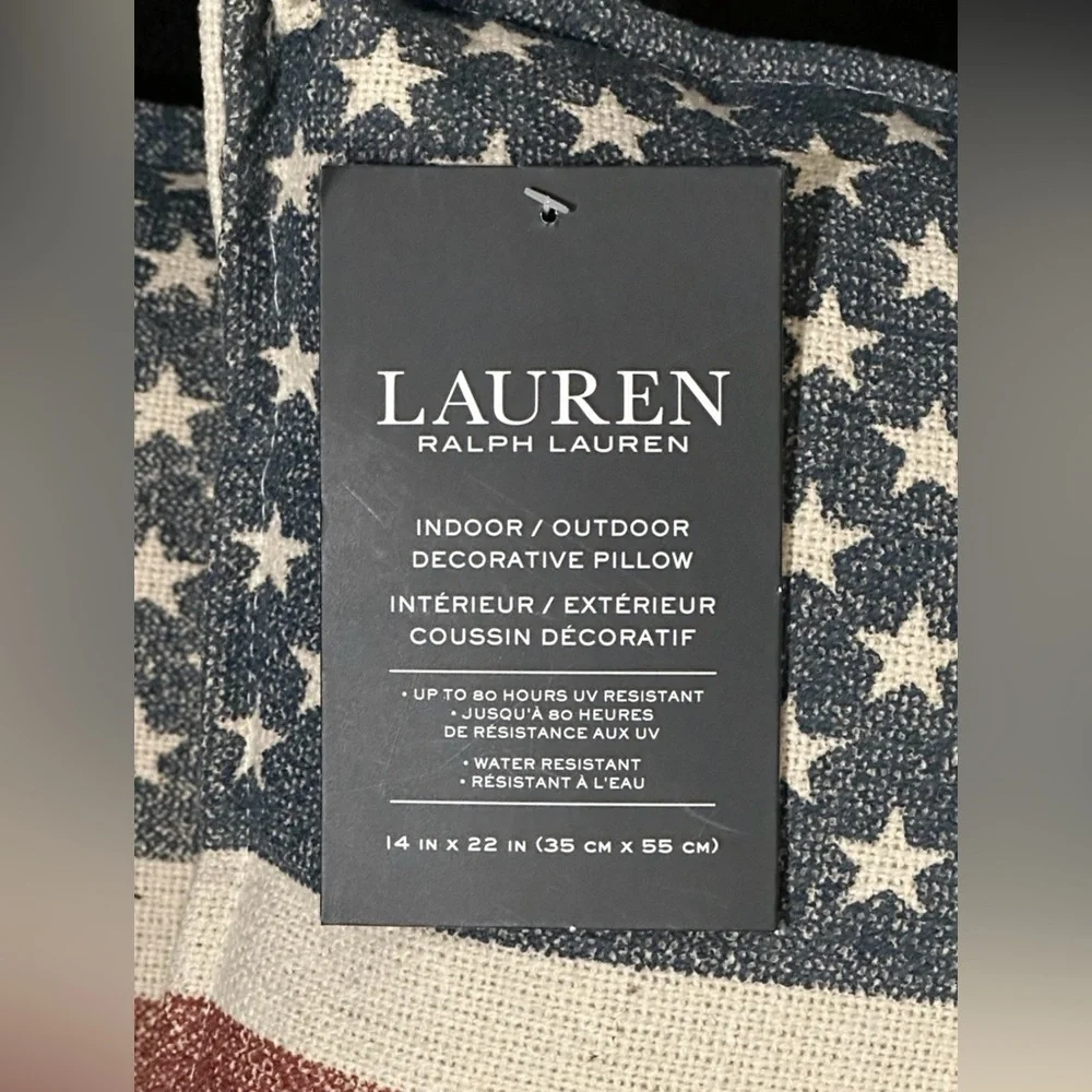 1 RALPH LAUREN USA FLAG PILLOW INDOOR OUTDOOR STARS STRIPES ALL WEATHER